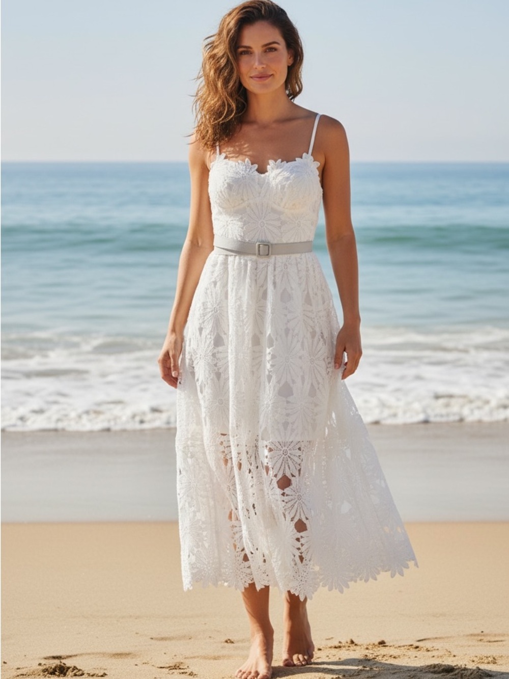 VivaBella White Lace Midi Dress NWT Size Large Bridal Shower Beach Cottagecore